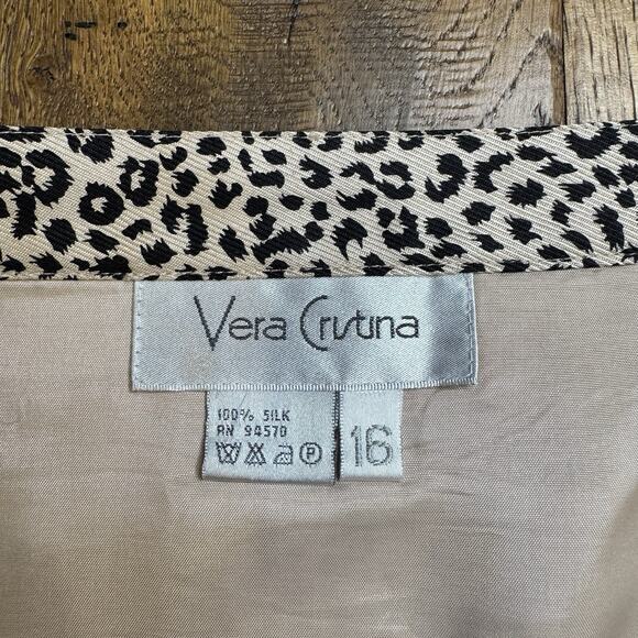 VTG Vera Cristina Suit Skirt Womens Sz 16 100% Silk Cheetah Print Skirt Blazer - Picture 3 of 7